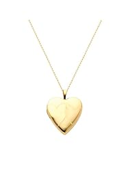 14K Yellow Gold Heart Locket Pendant (0.8" Inches or 20mm) with 1.2mm Rolo Cable Chain - 18" Inches