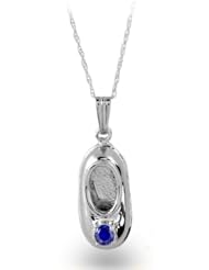 14K White Gold September Sapphire Birthstone Baby Bootie Pendant