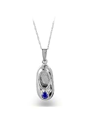 14K White Gold September Created Sapphire Birthstone Baby Bootie Pendant