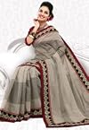Light Grey Chanderi Cotton Saree With Blouse