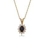 Blue Sapphire Pendant W/ Diamond 10K Gold Oval New