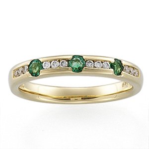 1/3 Carat Genuine Emerald & Diamond 14K Yellow Gold Birthstone Ring