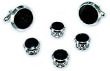 Tuxedo Cufflinks and Studs Set- Silver Bevel Trim with Black Center