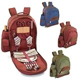 Avalon Insulated Picnic Backpack with Deluxe Service for Two - Burgundy