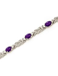 14k White Gold Natural Amethyst And Diamond Tennis Bracelet
