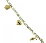 Sterling Silver Bracelet Sun Heart Moon Gold Accents