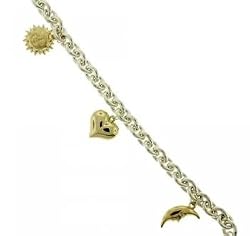 Sterling Silver Bracelet Sun Heart Moon Gold Accents