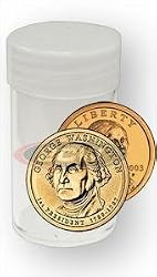 COIN STORAGE TUBES, round clear plastic w/ screw on tops for SMALL SIZE DOLLARS (S.B.A./SAC./PRESIDENTIAL) (DISPLAY BOX of 50)