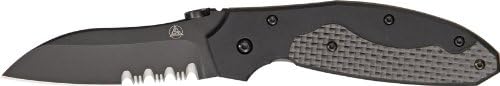 Nemesis Knives 15BS Part Serrated Black Finish Manx Linerlock Knife with Titanium Handles