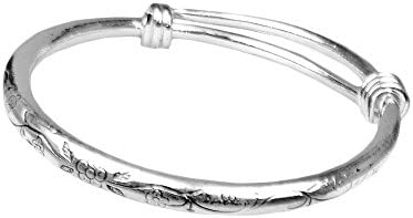 Miao Silver Ring Bangle Bracelet - Sweet Daisy Chain & Vines