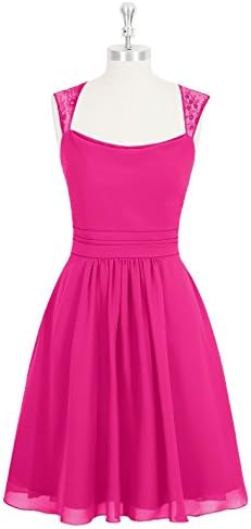 Chiffon Fit-and-flare Fuchsia Bridesmaid Dresses Cap Sleeves Sheer-lace Back