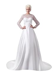 A-line Spring Fall Winter Satin Long Sleeves Jeweled   Ball Gown  Dress with a Chapel Train  with a Court Train 