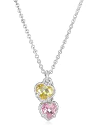 Judith Ripka "Linen" Multi-Colored Silver Twin Heart Necklace