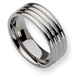 Stainless Steel Grooved 8mm Polished Band Ring - Size 8.5