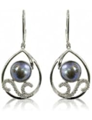 Sterling silver 8mm Pacific Blue mobe and diamond (.253ctw) earrings.
