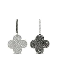 2 Carat Black and White DIamond 18K White Gold Flower Earrings