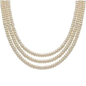 Sterling Silver Freshwater Cultured Three Strand Pearl Necklace Pendant 17... by 