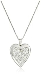 Sterling Silver White Crystal Heart Locket Necklace, 18"