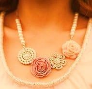 Faux Pearl Necklace with Dust Peach and Peach Roses