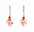 Earrings - E320 - Millefiore Heart and Swarovski (tm) Crystal Beads ~ Red and White Flowers