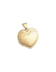 14K Yellow Gold - Embossed Flower Heart Locket
