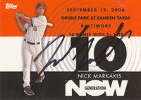 Nick Markakis, Baltimore Orioles, 2007 Topps Generation Now Autographed Card