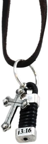 Cross with John 3:16 Tag on 32" Leather Necklace