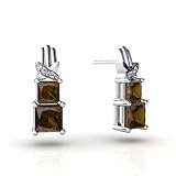 14K White Gold Genuine Square Smoky Quartz Earrings