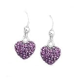 Glamorous Purple Crystal Glass Heart Earrings created with 925 Sterling Silver