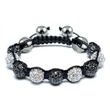 SH- MIX BLACK & CLEAR HHH: Shamballa Armband swarovski schwarz& transparent, Diamant- kristalle makarame macarame disco ball, 12mm Kristalle & Hämatit tresor crystal shamballa bracelet- von Utopia© London,Paris,NY