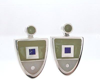 Southwest Native American Jade and Lapis Earth and Sky Sterling Silver Earrings by Ray Tracey, #8546