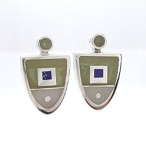 Southwest Native American Jade and Lapis Earth and Sky Sterling Silver Earrings by Ray Tracey, #8546