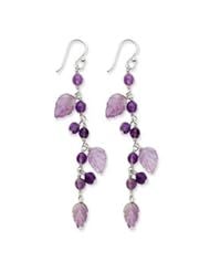 Sterling Silver Amethyst Leaves Dangle Earrings QE2322"