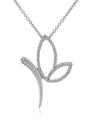 Silver and Diamond Butterfly Pendant Necklace (1/20 cttw, I-J Color, I3 Clarity), 18"