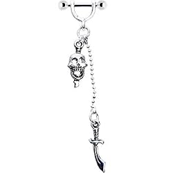 Small 16 Gauge Laughing Skull Dangle Nipple Ring 5/16 Inches 3mm
