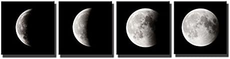iPainting- Modern Giclee Canvas Prints Stretched Artwork Phases of Moon Black and White Pictures to Photo Paintings on Canvas Wall Art for Home Office Decorations 12x12inch 4pcs/set Ready to Hang