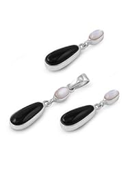 Sterling Silver Elegant Tear Drop Design Black Onyx Pendant and Earrings Jewelry Set with Fresh Water Pearls