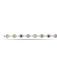 Sterling Silver Rhodium Plated Fancy Style Tennis Bracelet With Amethyst, Garnet, Peridot And Citrine Gemstones - 7.5 Inches