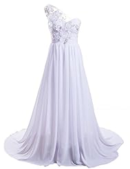 A-line Applique Beaded Chiffon One Shoulder Wedding Dress 