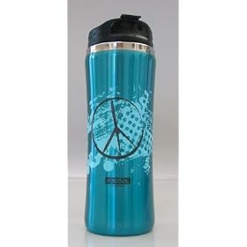 Aqua Peace Sign 14oz Reusable Travel Tumbler Mug with Stainless Steel Inside Liner