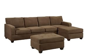 Bobkona Jeno 3-Piece Waffle Suede Reversible Sectional Sofa with Matching Ottoman, Truffle