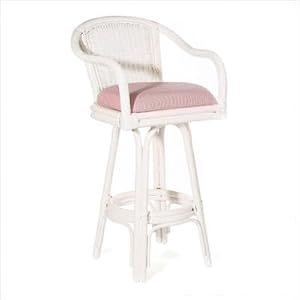 Key West Indoor Rattan 30 Swivel Bar Stool in Whitewash Finish Fabric: Palm Grove