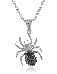 Sterling Silver Black and White Cubic Zirconia Spider Pendant Necklace, 18"
