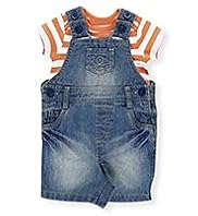 2 Piece Pure Cotton Striped T-Shirt & Denim Bibshort Dungaree Outfit