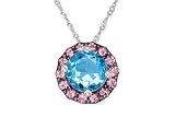 1 1/3 Carat Blue Topaz & Pink Tourmaline 14K White Gold Pendant w/Chain