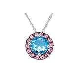 1 1 3 Carat Blue Topaz and Pink Tourmaline 14K White Gold Pendant w Chain