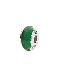 Sterling Silver Green And White Scribbles Hand-blown Glass Charm
