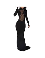 Mesh Open-Back Sheer Floor Length Mermaid High-Neck Long Sleeves Maxi Dress 