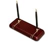 Burgundy Leather Gold Stripped Double Pen Stand