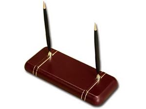 Burgundy Leather Gold Stripped Double Pen Stand